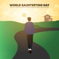 World Sauntering Day design with a man sauntering in the sunset Royalty Free Stock Photo