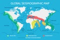 World Seismographic Map with Earthquake Belts and Tectonic Plates