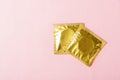 World sexual health or Aids day, Top view flat lay condom in wrapper pack Royalty Free Stock Photo