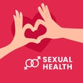 World Sexual Health Day illustration poster concept design. Couple man woman make love sign hand gesture with heart shadow