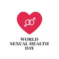 World Sexual Health Day logo badge template design. Male Female gender sex symbol on heart background vector illustration