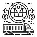 World shipping black line icon. Increase in value for export and import. Economic crisis. Sign for web page, app. UI UX GUI design