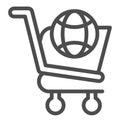 World shopping cart line icon. Global market cart with planet sign. Commerce vector design concept, outline style Royalty Free Stock Photo