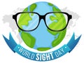 World Sight Day banner with earth globe wearing glass