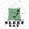 World Sleep Day Black Lettering Typography with zzz pillow and burst on a Old Textured Background.