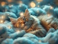 world sleep day. cat peacefully sleeping amidst fluffy clouds,