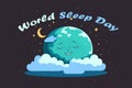 World Sleep Day postcard or banner. illustration of the lovely planet Earth sleeping on the international holiday