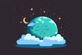 World Sleep Day postcard or banner. illustration of the lovely planet Earth sleeping on the international holiday