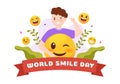 World Smile Day Hand Drawn Cartoon Illustration with Smiling Youth and Happiness Face in Flat Style Background