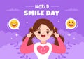 World Smile Day Hand Drawn Cartoon Illustration with Smiling Youth and Happiness Face in Flat Style Background