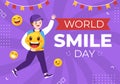 World Smile Day Hand Drawn Cartoon Illustration with Smiling Youth and Happiness Face in Flat Style Background