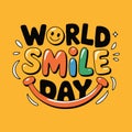 World Smile Day joyful vector post or banner with a yellow backdrop design Royalty Free Stock Photo