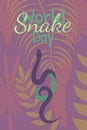 World snake day poster. Vector hand drawn illustration with snake, jungle leaf and lettering