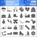 World snow day solid icon set, Winter weather symbols collection or sketches. New Year and Christmas glyph style signs Royalty Free Stock Photo