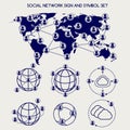 World social network and symbol set Royalty Free Stock Photo