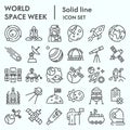 World space week line icon set, outer space set symbols collection, vector sketches, logo illustrations, web signs Royalty Free Stock Photo