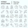 World space week thin line icon set, outer space set symbols collection, vector sketches, logo illustrations, web signs Royalty Free Stock Photo