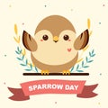 World Sparrow Day. Cute hand drawn bird. March 20. Vector