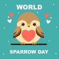 World Sparrow Day. March 20. Cute hand drawn bird. Vector