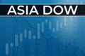 World stock market index Asia Dow USD ticker ADOW on blue financial background from numbers, graphs, pillars, candles. Trend Up Royalty Free Stock Photo