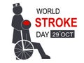 World stroke day banner, silhouette of stroke patient on wheelchair with nurse on white. Design for banner and poster, flat vector