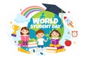 World Students Day Vector Illustration on October 15 with Student, Book, Globe and More for Web Banner or Poster in Kids Cartoon Royalty Free Stock Photo