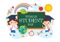 World Students Day Vector Illustration on October 15 with Student, Book, Globe and More for Web Banner or Poster in Kids Cartoon Royalty Free Stock Photo