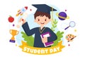 World Students Day Vector Illustration on October 15 with Student, Book, Globe and More for Web Banner or Poster in Kids Cartoon Royalty Free Stock Photo