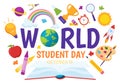 World Students Day Vector Illustration on October 15 with Student, Book, Globe and More for Web Banner or Poster in Kids Cartoon Royalty Free Stock Photo