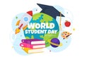 World Students Day Vector Illustration on October 15 with Student, Book, Globe and More for Web Banner or Poster in Kids Cartoon Royalty Free Stock Photo