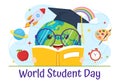 World Students Day Vector Illustration on October 15 with Student, Book, Globe and More for Web Banner or Poster in Kids Cartoon Royalty Free Stock Photo