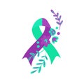 World suicide prevention day awareness and support ribbon in teal and purple color