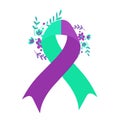 World suicide prevention day awareness and support ribbon in teal and purple color