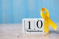 World Suicide prevention day 10 September, Yellow Ribbon for supporting people living and illness. Stop and Save Suicidal
