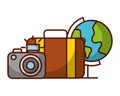 World suitcase and camera travel vacations