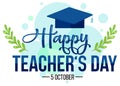 World teacher`s day lettering banner with mortarboard hat