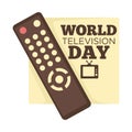 World television day remote control and TV set isolated emblem