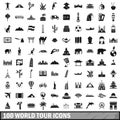 100 world tour icons set, simple style Royalty Free Stock Photo