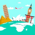 World Tour, Vacation Color Vector Illustration