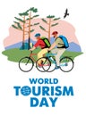 World Tourism Day. The couple travel on bicycles in the wild