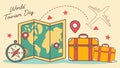 World tourism day map, travel planning and global destination guide vector design Generative AI