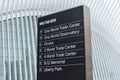 World Trade Center information sign shows direction to businesses, museums and sightseeing - Manhattan, New York, USA - 2021