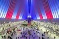 World Trade Center Oculus honors veterans with American Flags and patriotic Red, White and Blue light display Royalty Free Stock Photo