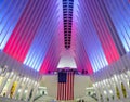 World Trade Center Oculus honors veterans with American Flags and patriotic Red, White and Blue light display Royalty Free Stock Photo