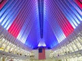 World Trade Center Oculus honors veterans with American Flags and patriotic Red, White and Blue light display Royalty Free Stock Photo