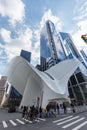 World Trade Center Station New York Manhattan skyscrapers Santiago Calatrava portrait format Oculus modern architecture Royalty Free Stock Photo