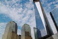 World Trade Center. Unfinished buildings on blue sky and white clouds background. Royalty Free Stock Photo