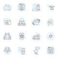 World trade linear icons set. Exports, Imports, Tariffs, Globalization, Mercantilism, Balance, Embargos line vector and Royalty Free Stock Photo