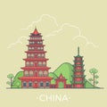 World travel in China Linear Flat vector design te