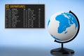 World Travel Concept. Airport Departures Board with Earth Globe